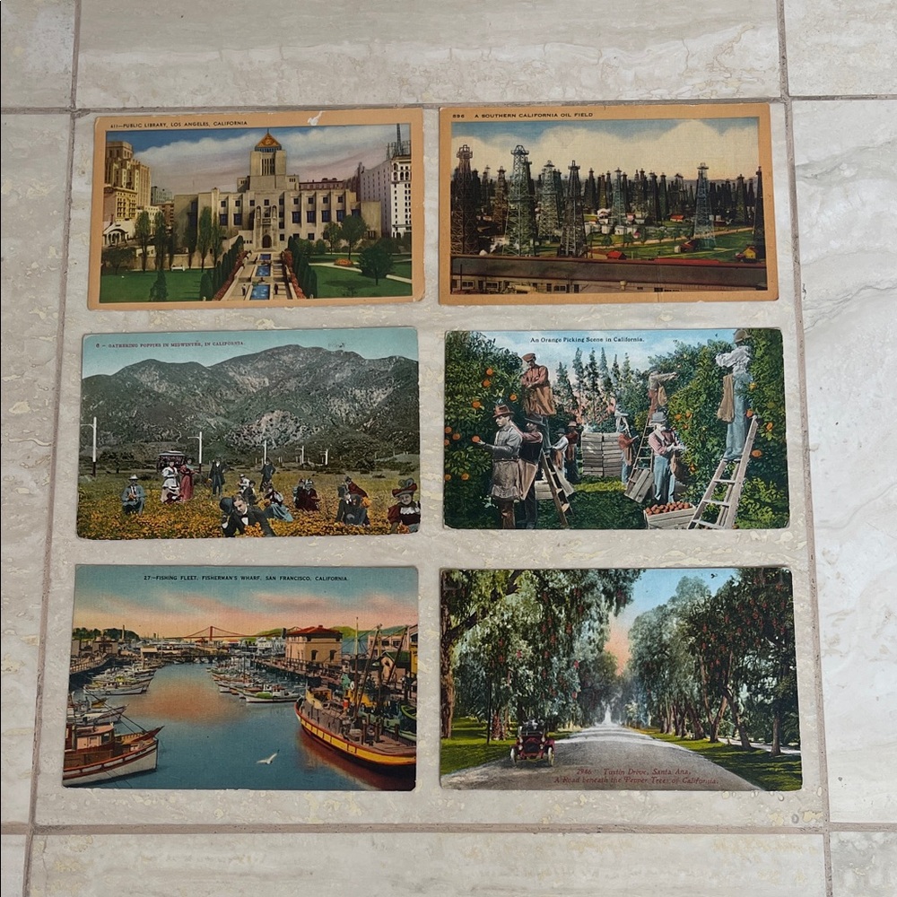 Six Vintage California Post Cards